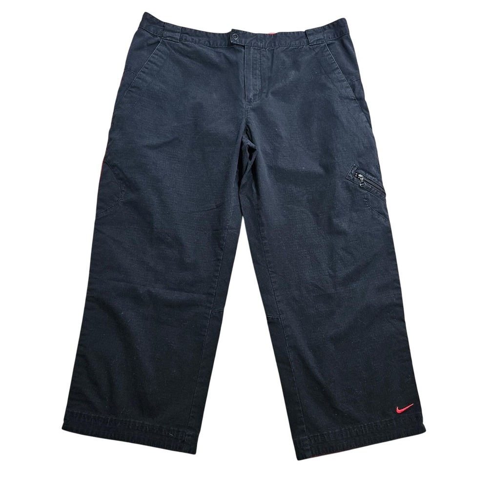 Vintage Y2K Nike Ripstop Cropped Pants L (12-14) Black Red Stripe 127163 Capri